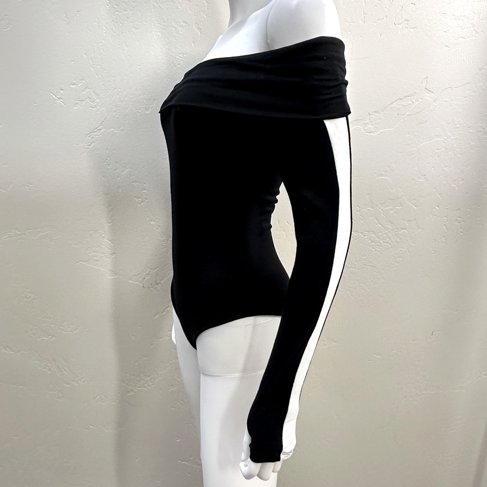 Black Off The Shoulder Bodysuit With Racing Stripe